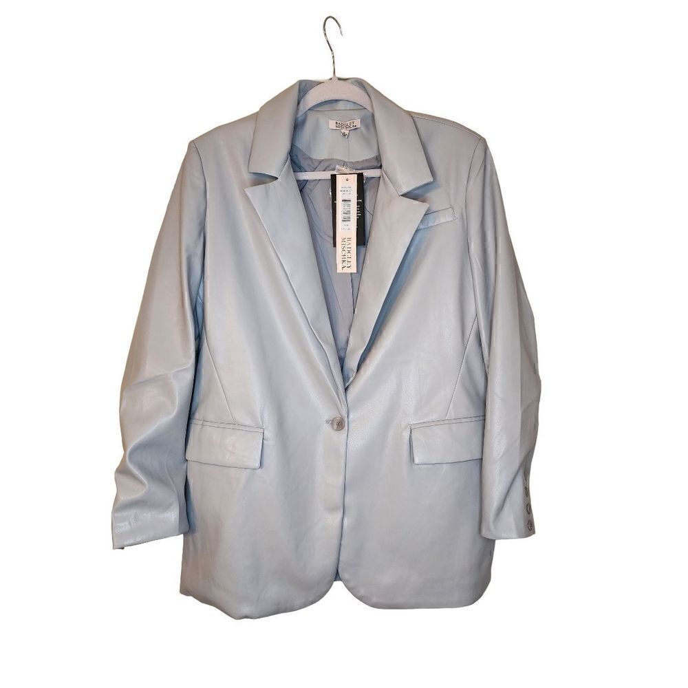 Badgley Mischka NWT stretch vegan leather blazer jacket heather grey size medium